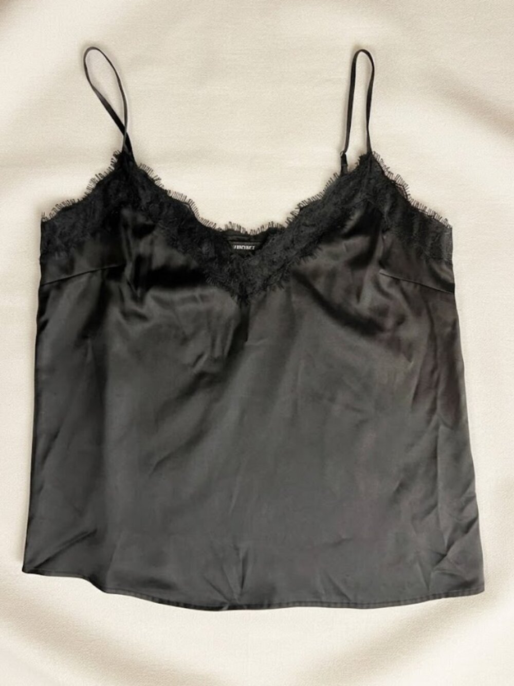 Forever 21 Black Satin Lace Trim Cami Top Y2K Coquette Lingerie Slip Tank Size M